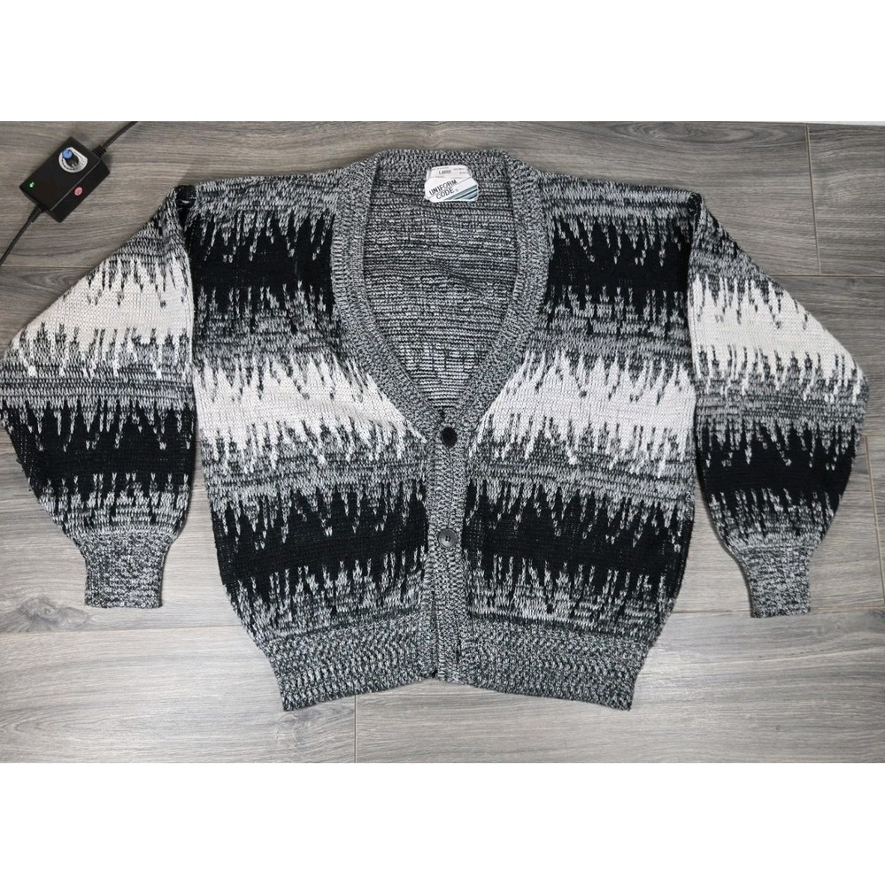 Uniform Code Cardigan Sweater Mens Large Gray Vintage‎ Acrylic Missing Button